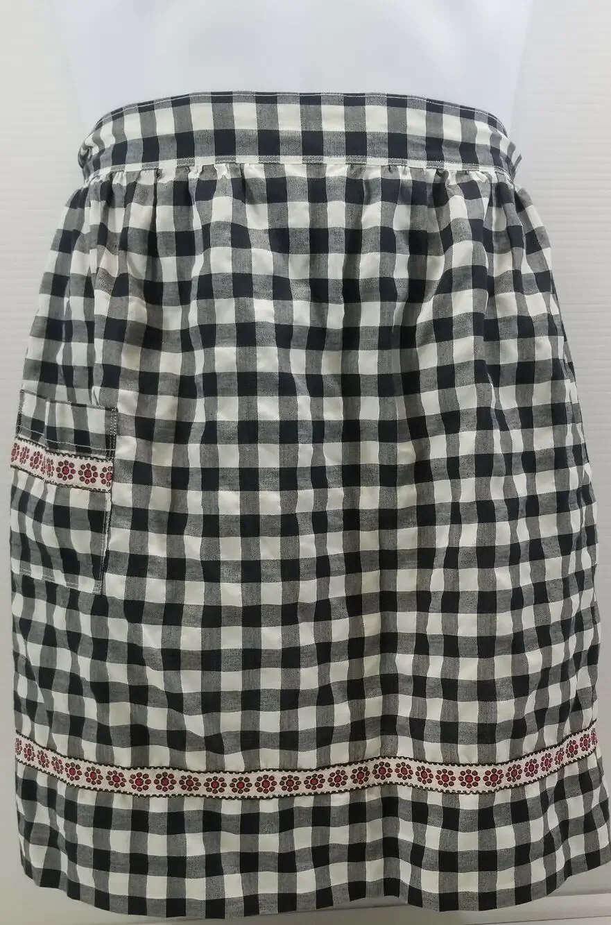 QQ) Vintage Navy Blue Checkered Pattern Floral Kitchen Cook Apron 19